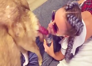 Skinny blonde tries sex with a dog on live cam before drinking sperm