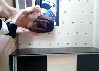 Black hair beauty is happy to let this dog eat her out with passion