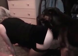 Blonde wife gets pleasure of teasing her dog’s cock and getting licked