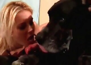 Amazing MILF stretches her pink pussy for her big canine’s pecker