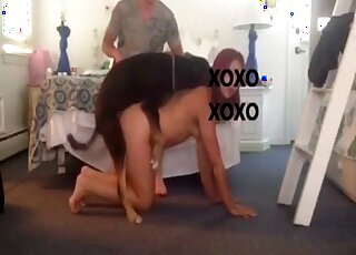 Doggystyle fuck featuring a submissive zoophile with a wet pussy